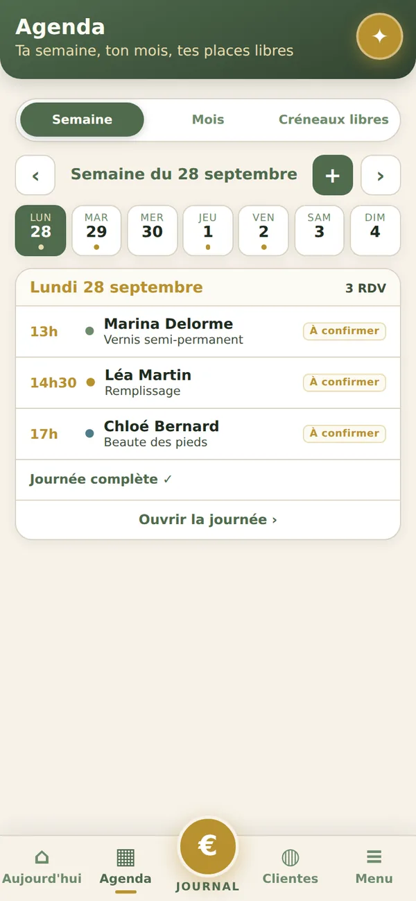 Agenda de la semaine dans JOYIZI avec les rendez-vous du lundi